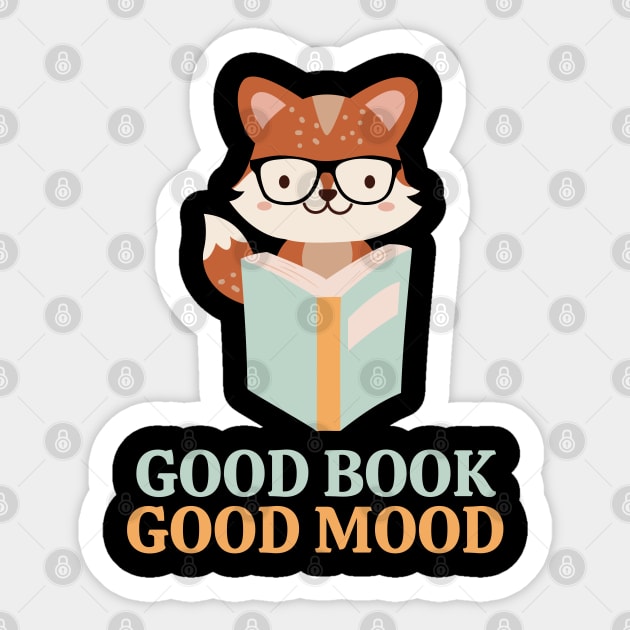 Good Book Good Mood Funny Fox Reading Book Sticker by starryskin